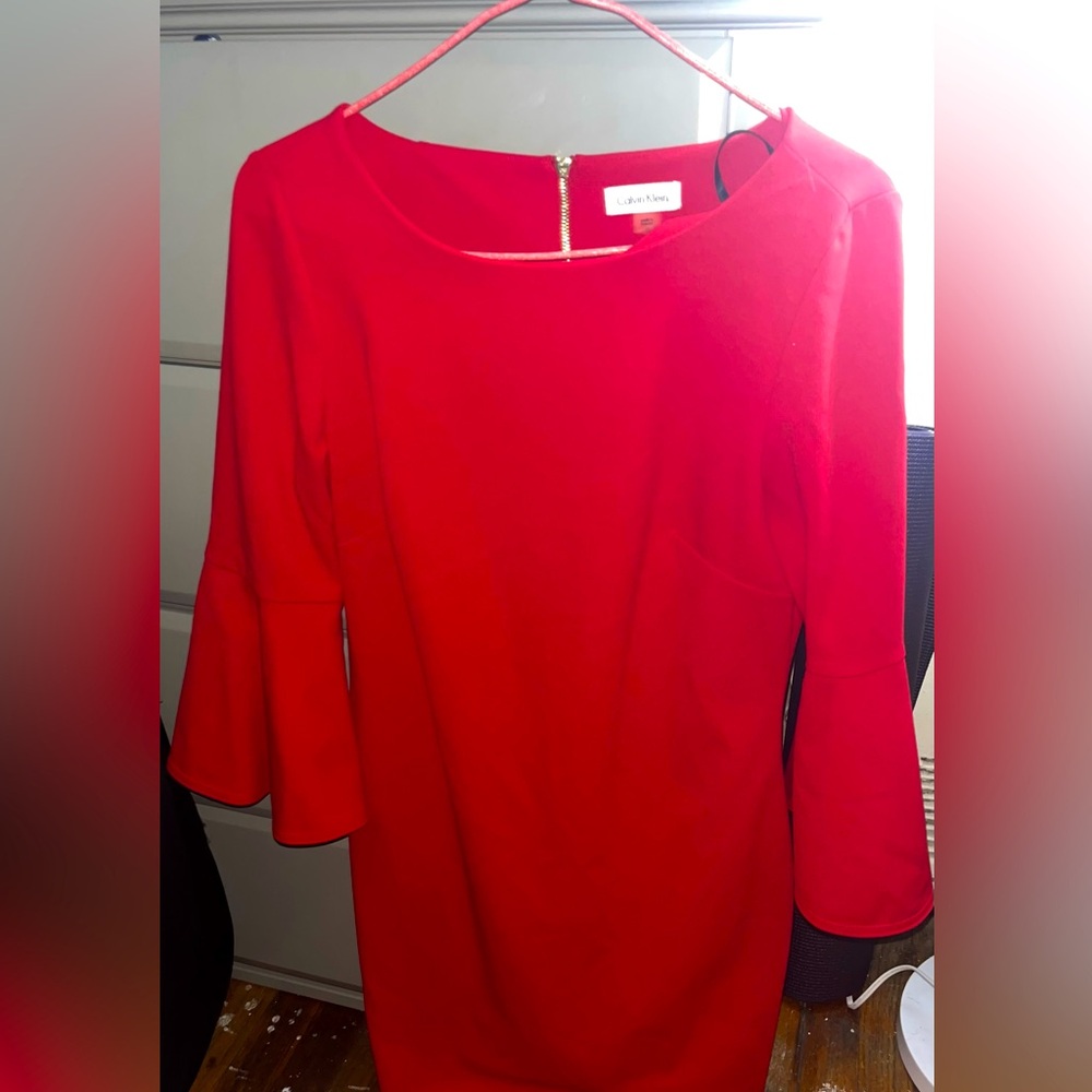 Calvin Klein size 10 Red Work Dress with bell sleeves